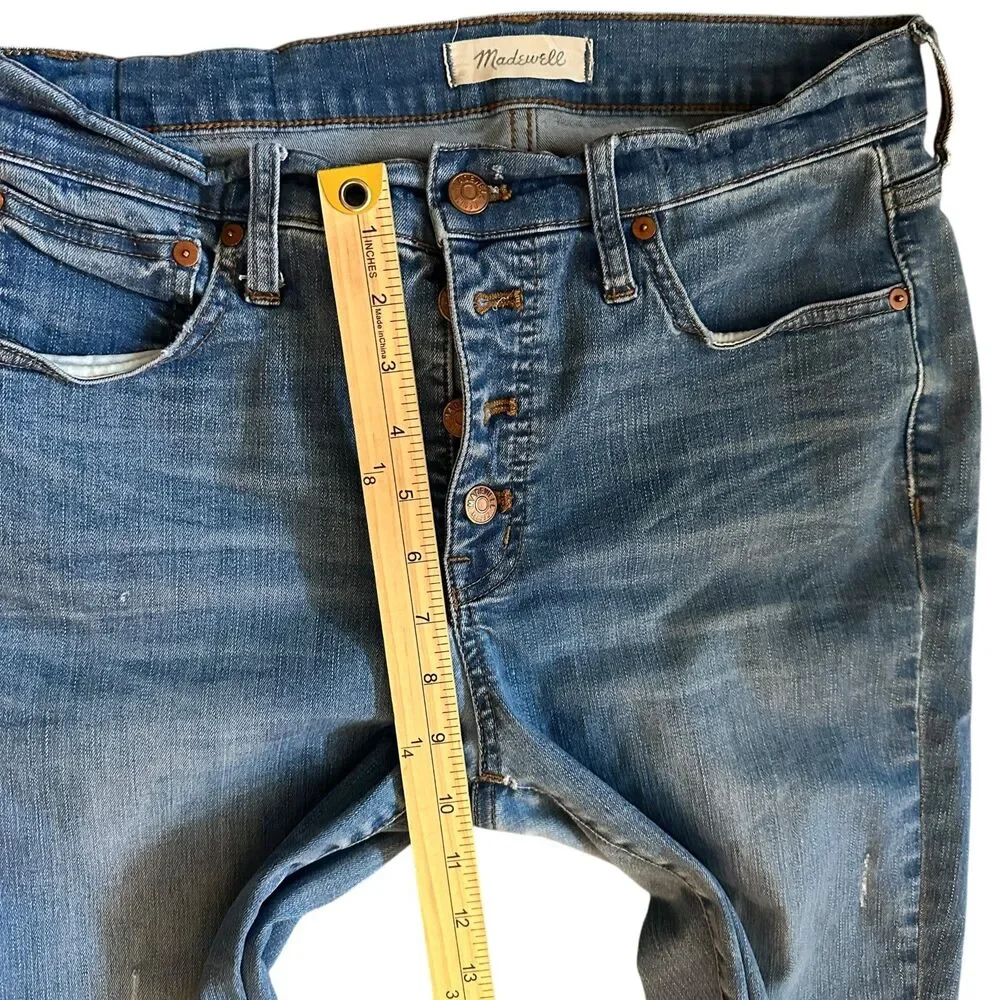 Madewell Medium Wash Button Fly Distressed Cali Demi Boot Stretchy Jeans Size 29